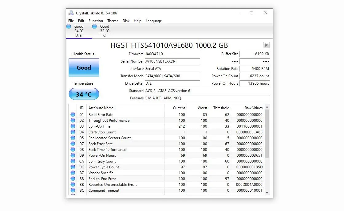 Theo dõi tình trạng sức khỏe ổ cứng (SSD/HDD) bằng phần mềm CrystalDiskInfo trên Windows