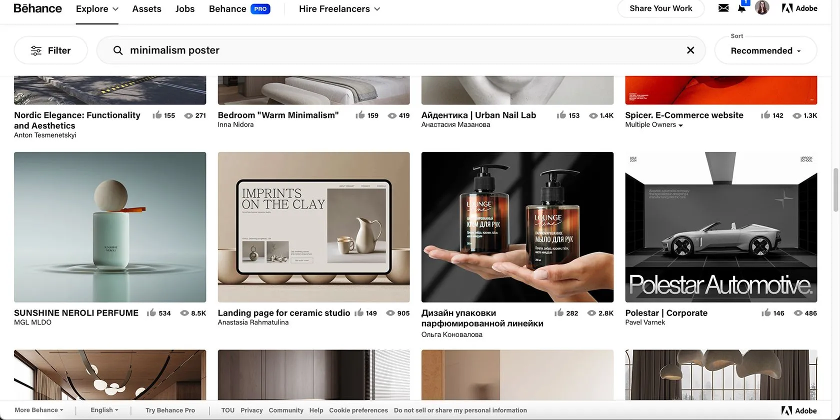 thiết kế tối giản trên Behance
