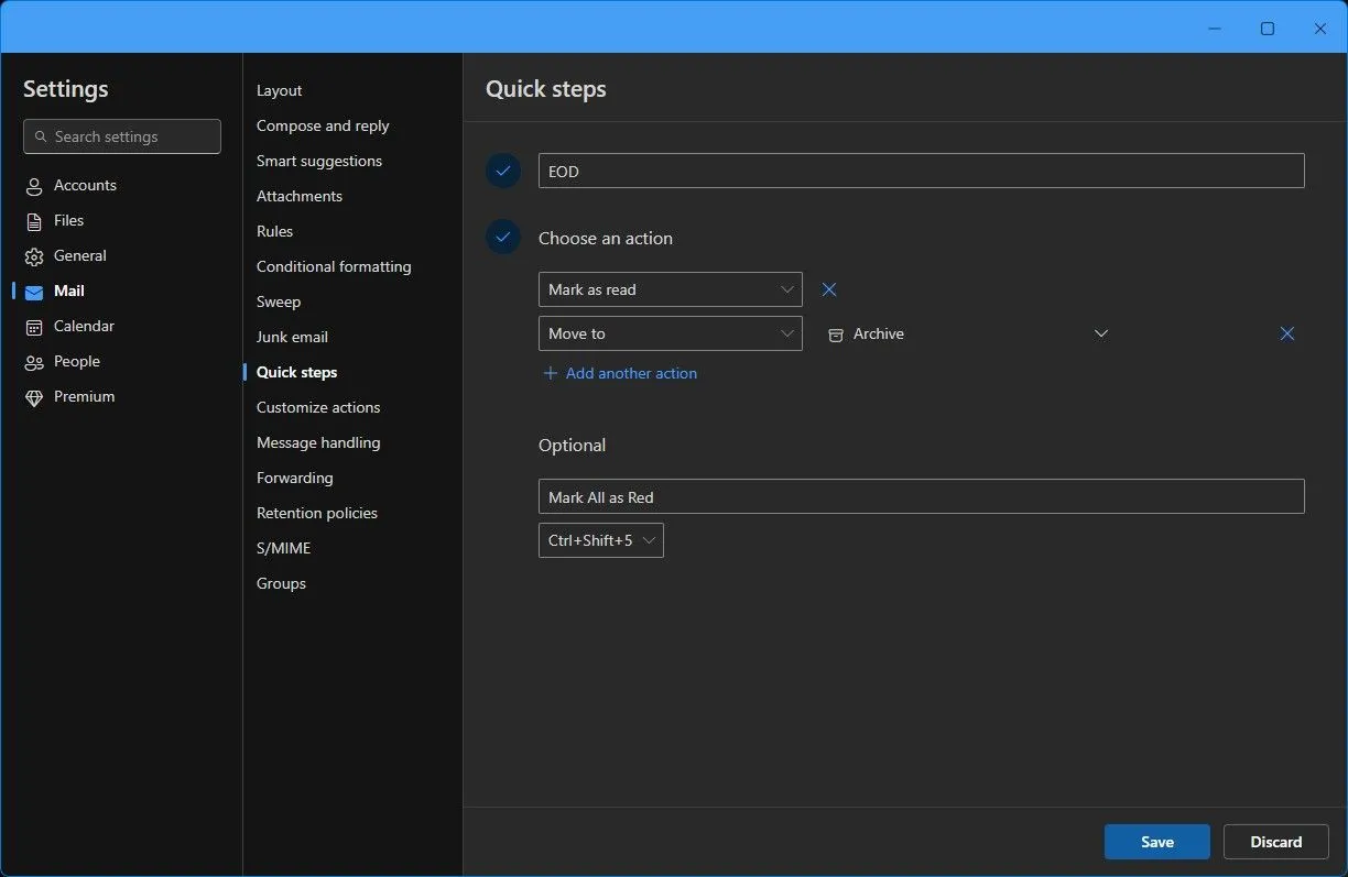 Thiết lập Bước nhanh (Quick Steps) trong Microsoft Outlook để tự động hóa quy trình dọn dẹp inbox