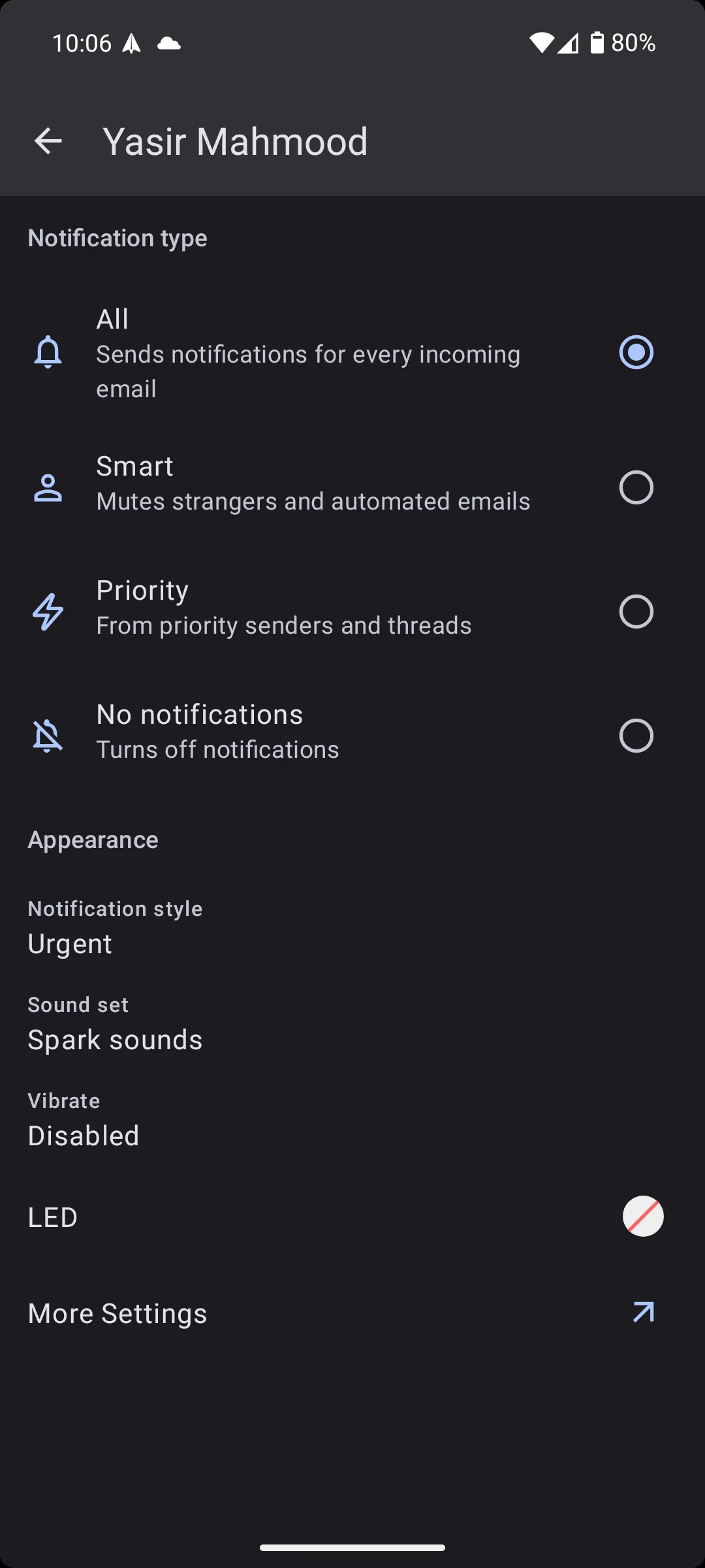 Thiết lập cài đặt thông báo thông minh trong ứng dụng Spark Mail trên Android