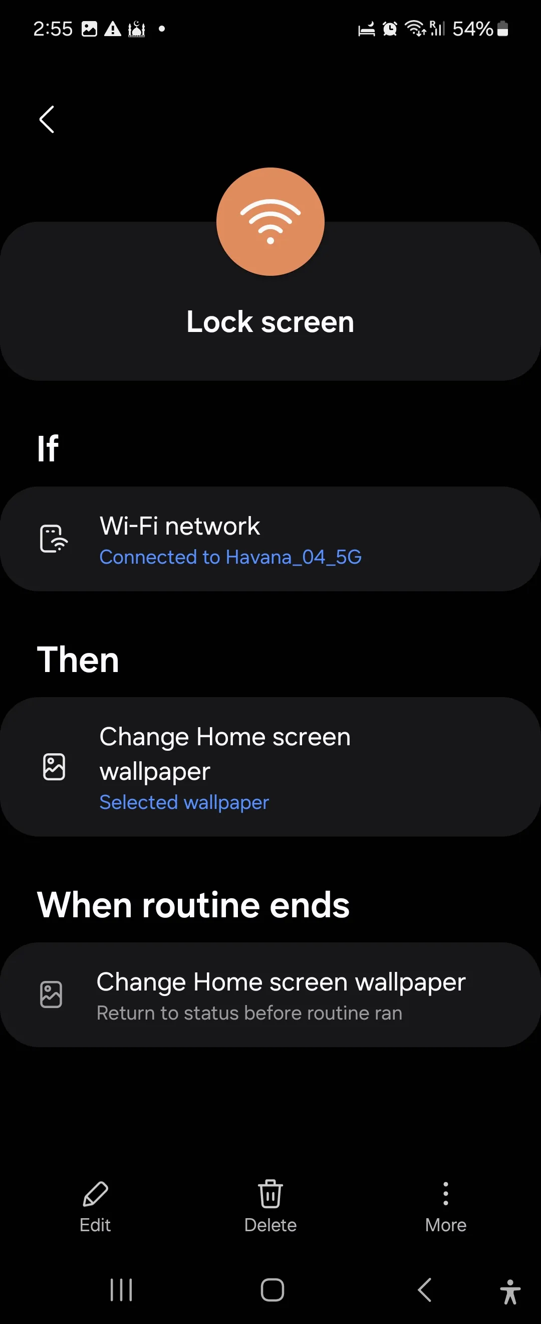 Thiết lập quy trình thay đổi hình nền màn hình khóa tự động trong ứng dụng Samsung Modes and Routines