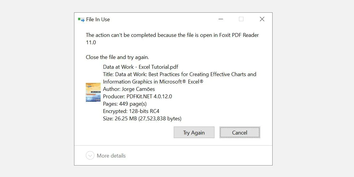 Thông báo lỗi "File đang được sử dụng" trên Windows 10 khi cố gắng xóa tệp PDF