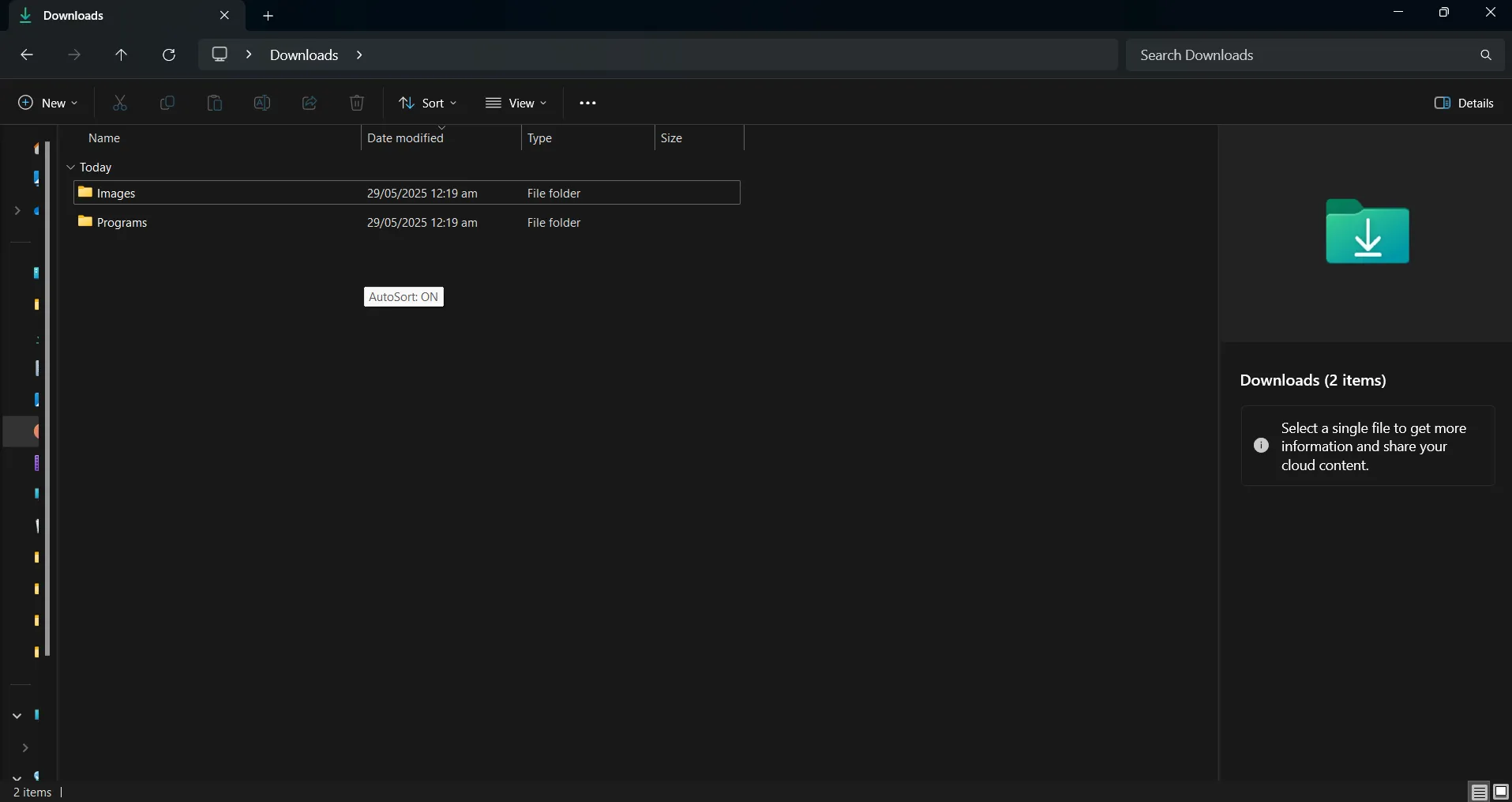 Thư mục Downloads đã được sắp xếp gọn gàng theo loại file sau khi áp dụng script AutoHotkey