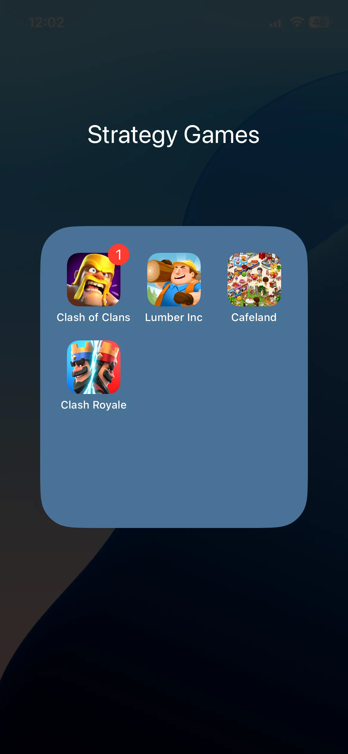Thư mục 'Games' trên màn hình chính iPhone chứa nhiều biểu tượng trò chơi.