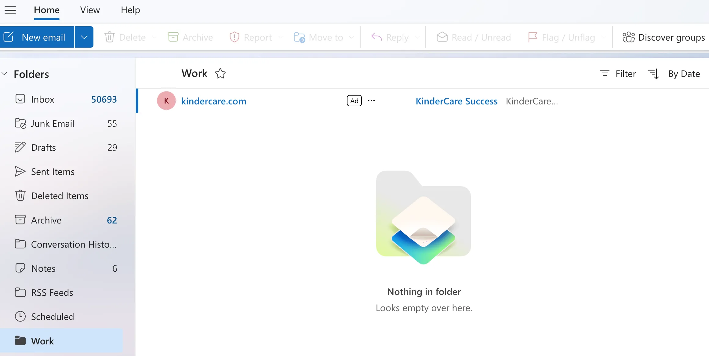 Thư mục &quot;Test Folder&quot; trong hộp thư đến Microsoft Outlook, minh họa khả năng tổ chức email