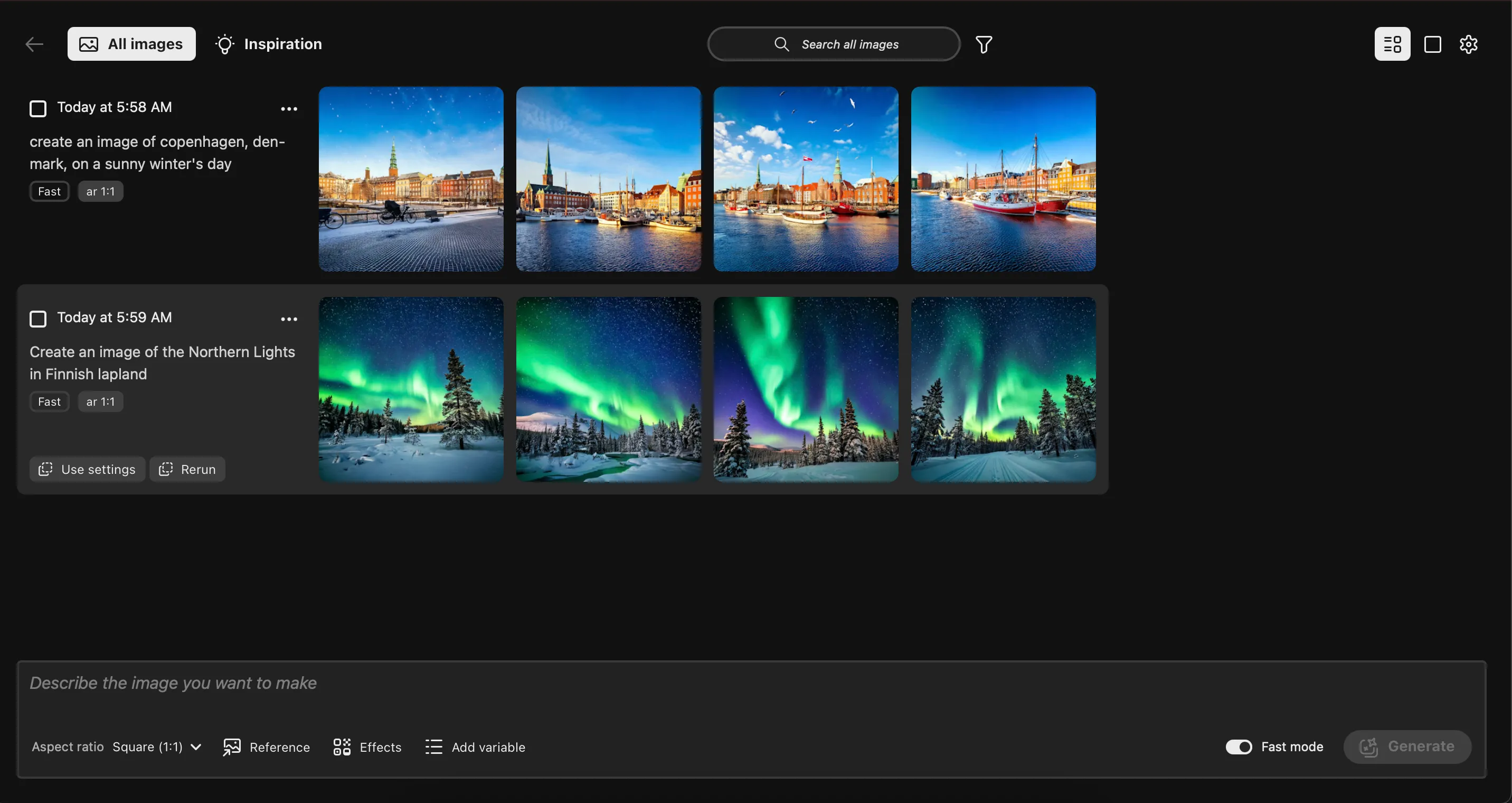 Thư viện ảnh AI và các tác phẩm tạo ra trong Generative Workspace của Photoshop Beta