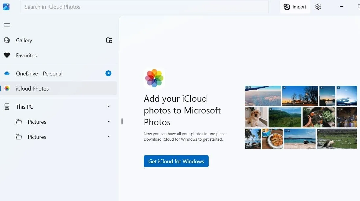 Tích hợp liền mạch iCloud và OneDrive trong ứng dụng Photos Windows 11, cho phép truy cập ảnh từ cả hai dịch vụ đám mây