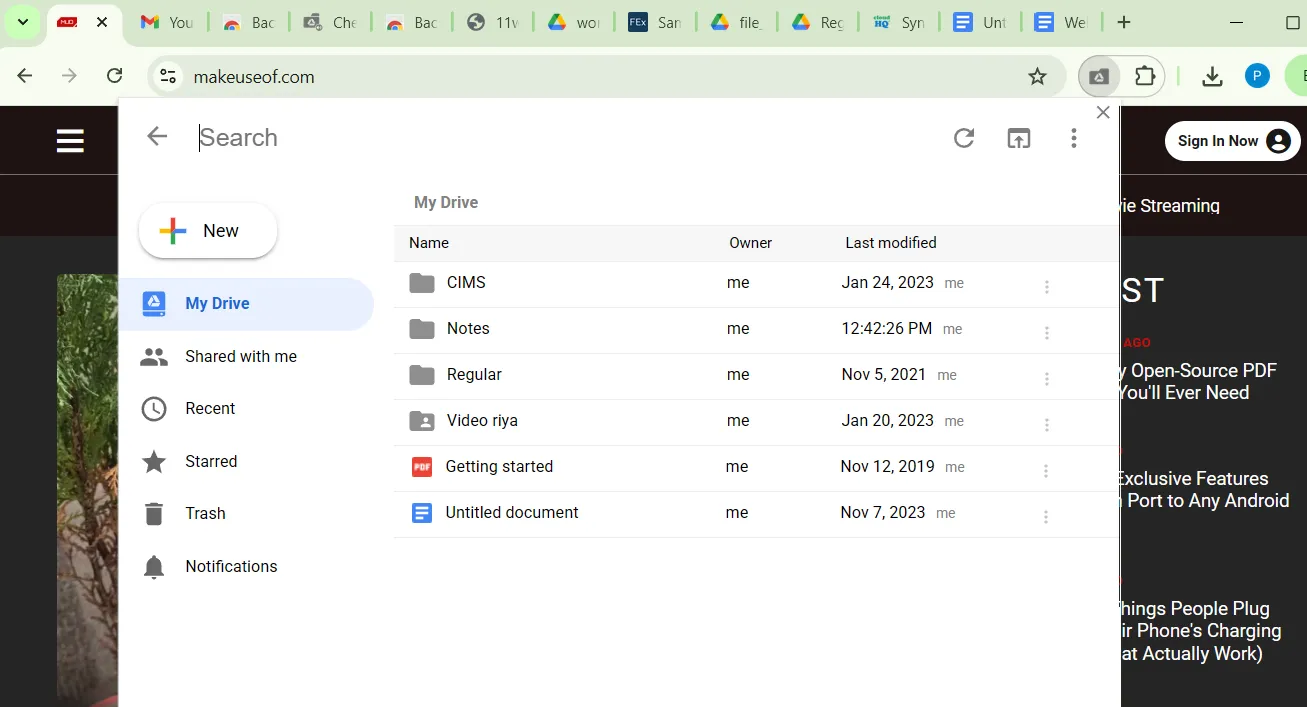 Tiện ích Checker Plus hiển thị nội dung Google Drive ngay trong trình duyệt, cho phép quản lý file nhanh chóng
