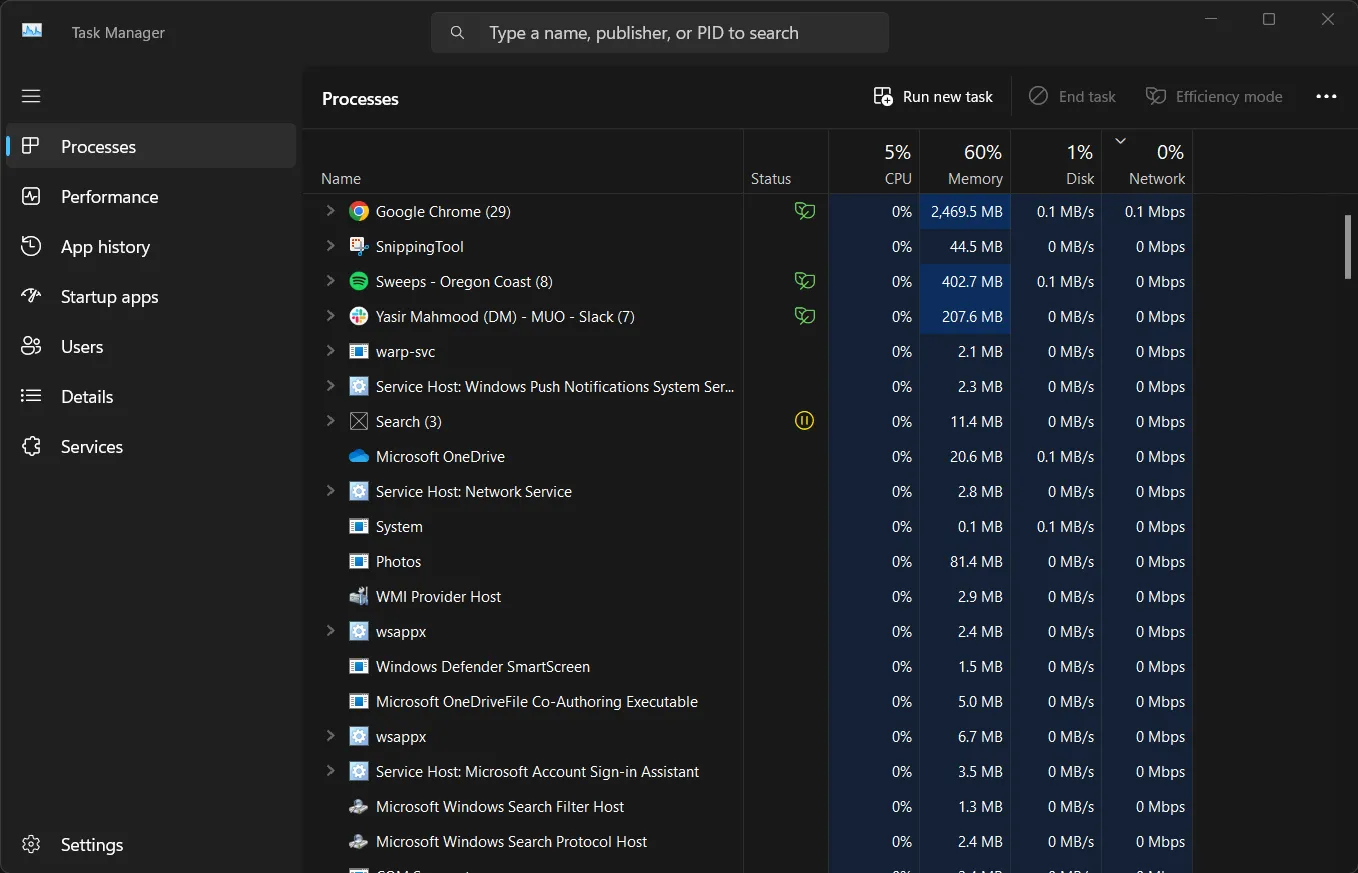 Tiến trình hiển thị trong Task Manager của Windows