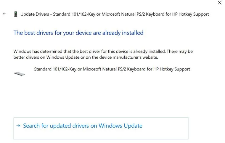 Tìm kiếm driver bàn phím cập nhật thông qua Windows Update trong Device Manager