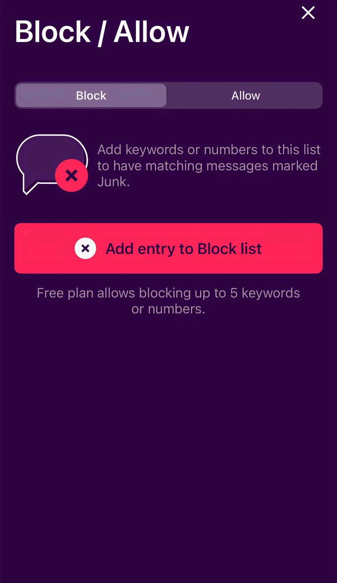 Tính năng chặn hoặc cho phép tin nhắn của ứng dụng TextKiller