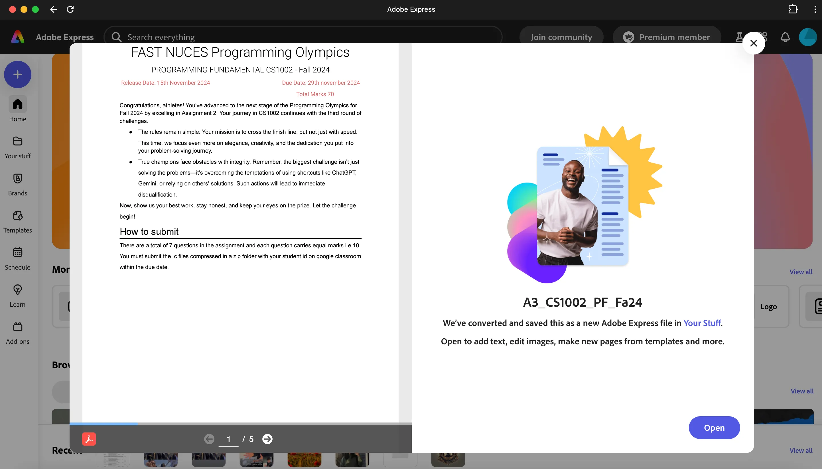 Tính năng chỉnh sửa PDF của Adobe Express, hiển thị khả năng tải lên tài liệu để thay đổi nội dung trực tiếp.