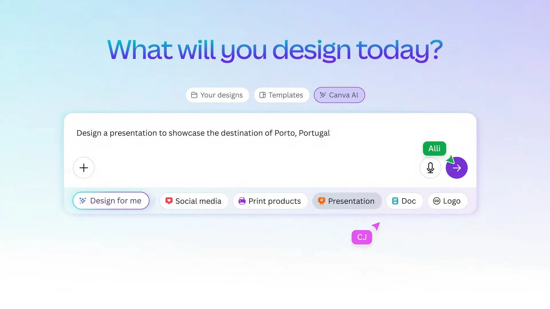 Tính năng Design for Me của Canva AI tạo ra các thiết kế tùy chỉnh chỉ từ một lời nhắc đơn giản