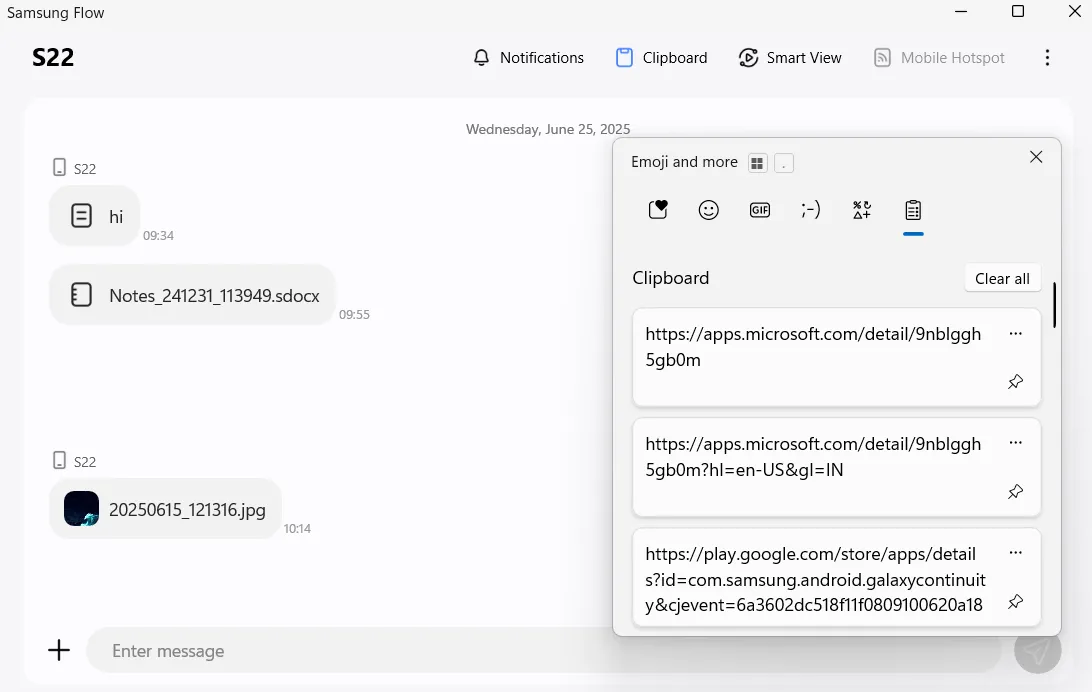 Tính năng đồng bộ bảng kẹp của Samsung Flow với Windows Clipboard