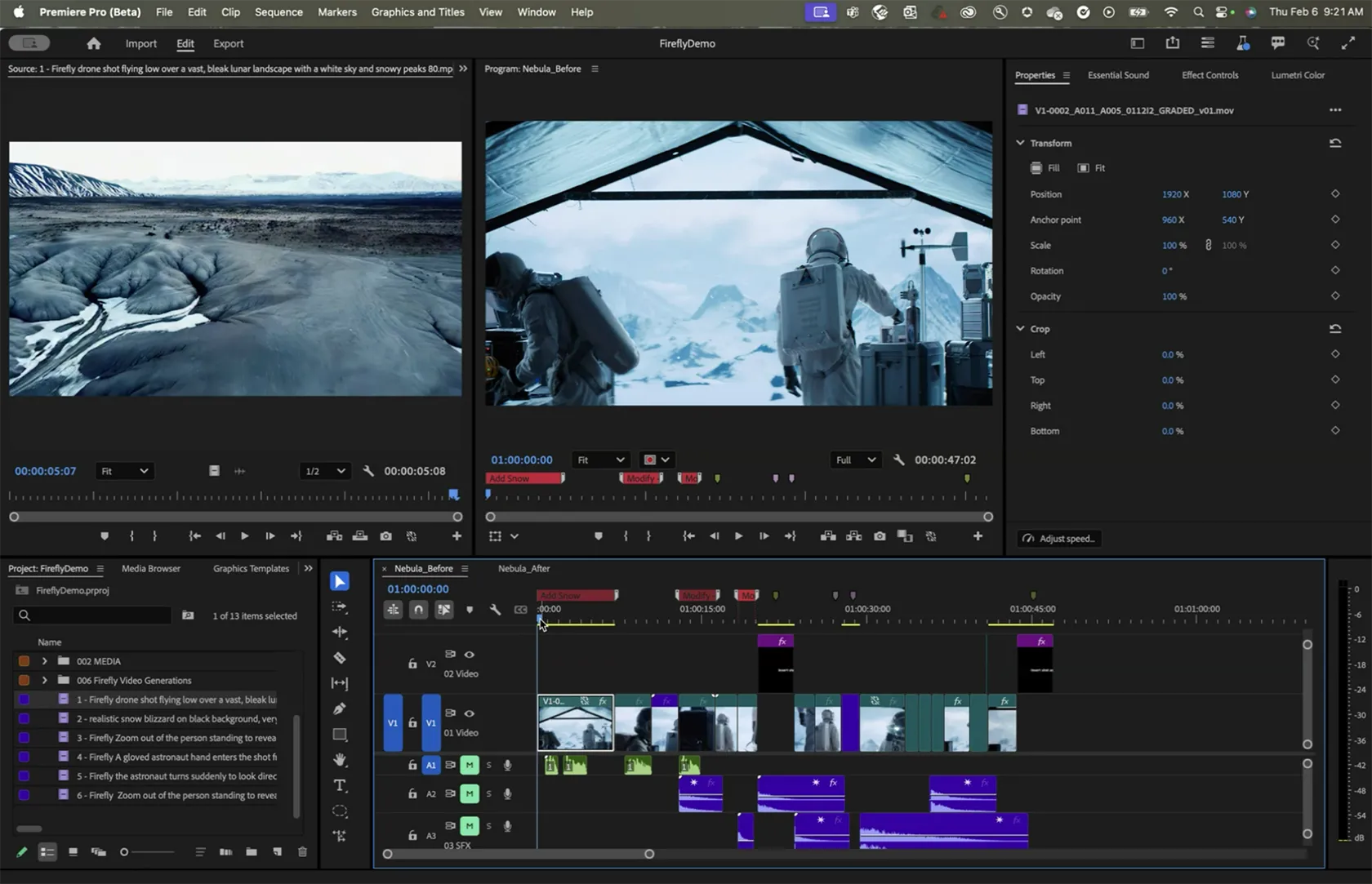 Tính năng Generative Extend giúp mở rộng cảnh quay tự động trong Adobe Premiere Pro