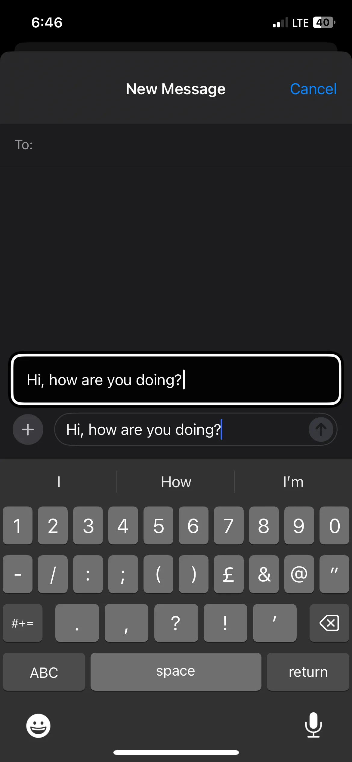 Tính năng Gõ chữ nổi (Hover Typing) hiển thị bản xem trước văn bản khi gõ trên bàn phím iPhone.
