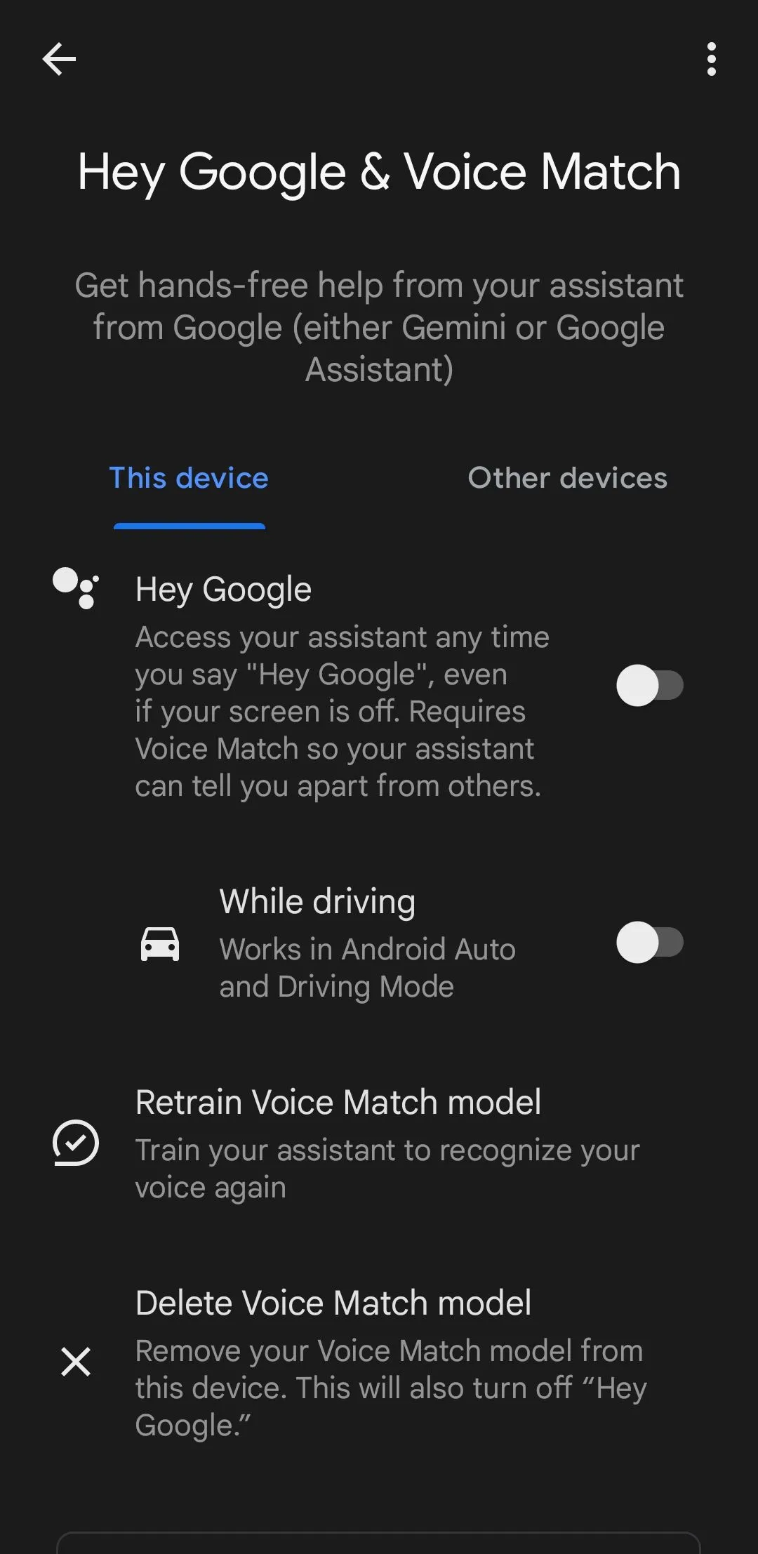 Tính năng Hey Google đã tắt trong cài đặt Android