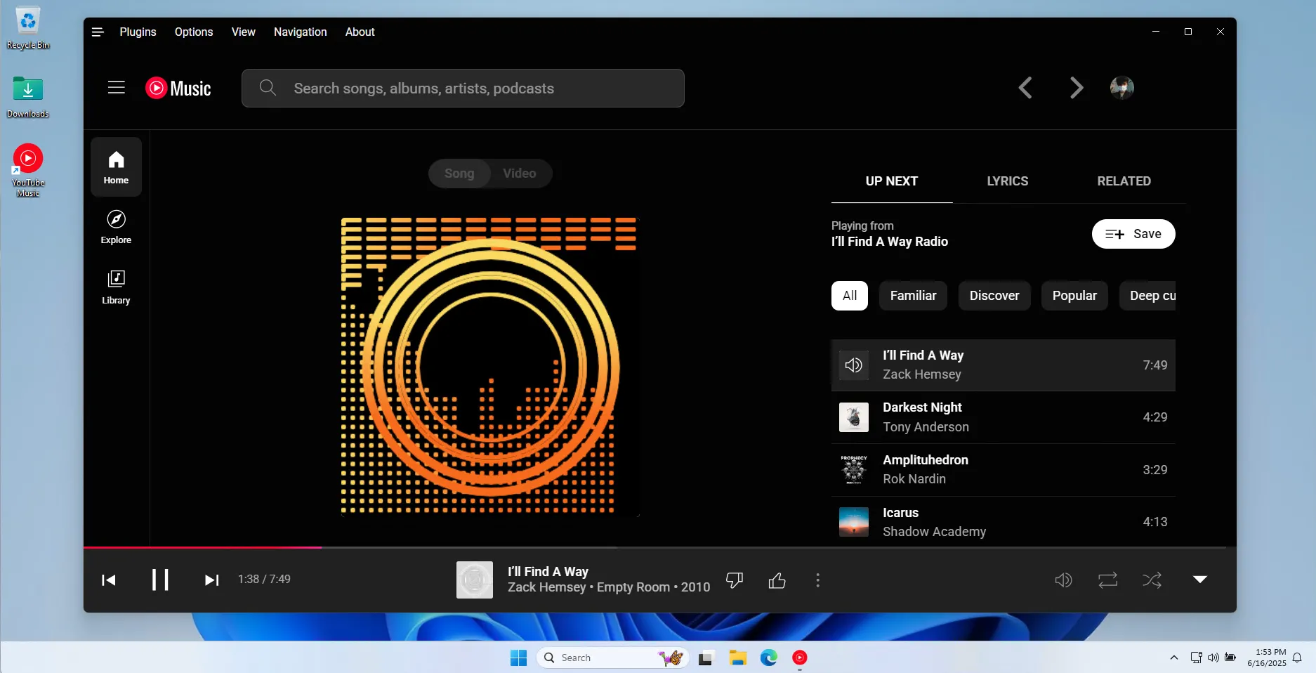 Tính năng hiển thị hiệu ứng âm thanh trực quan của Custom YouTube Music Desktop