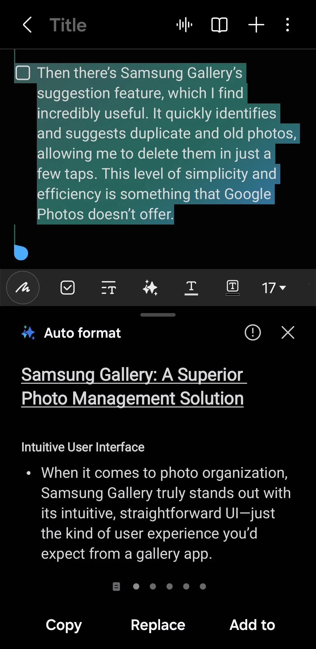 Tính năng tự động định dạng ghi chú trong ứng dụng Samsung Notes giúp tổ chức nội dung gọn gàng