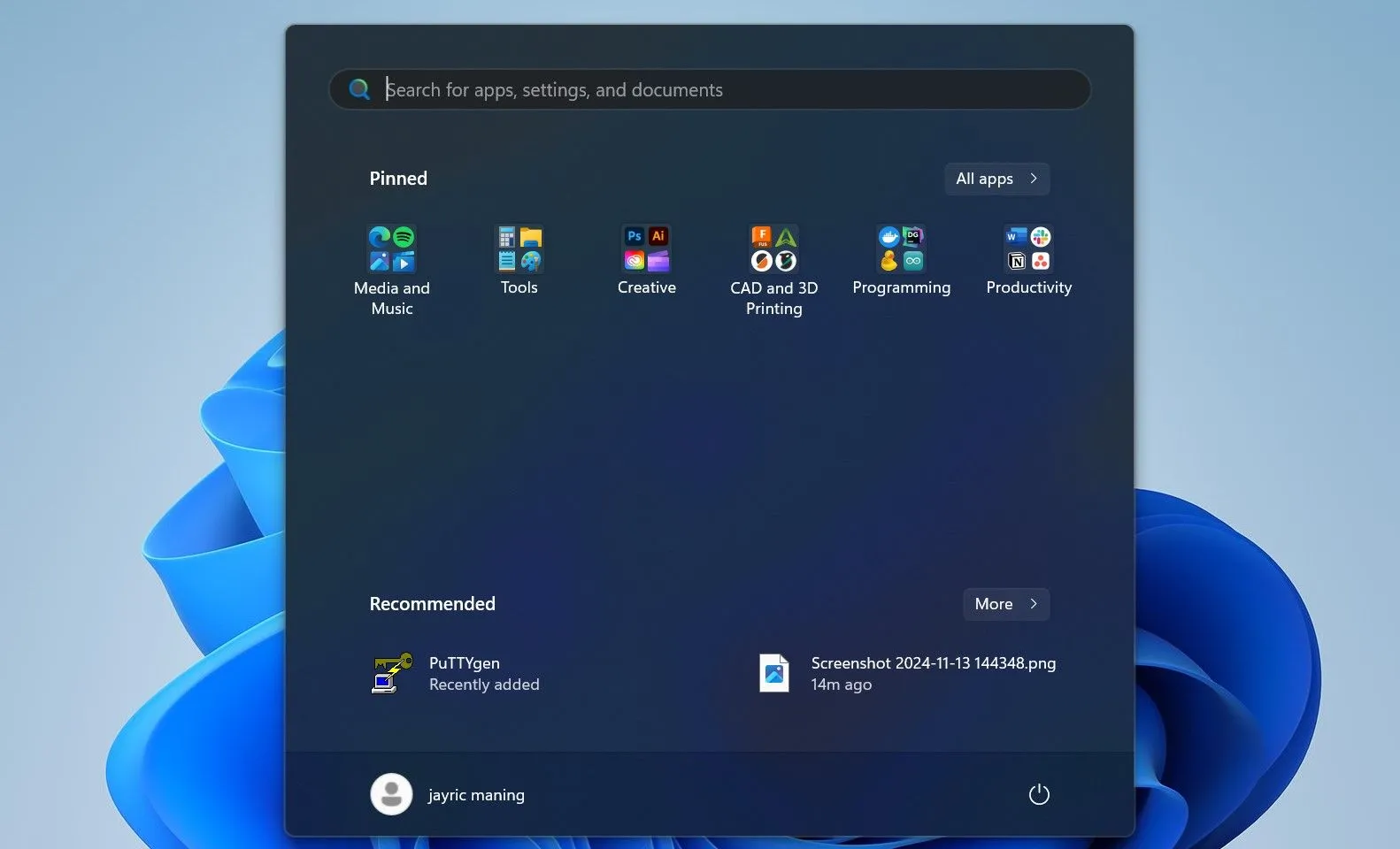 Tổ chức và nhóm các ứng dụng thường dùng được ghim vào Start Menu trên Windows
