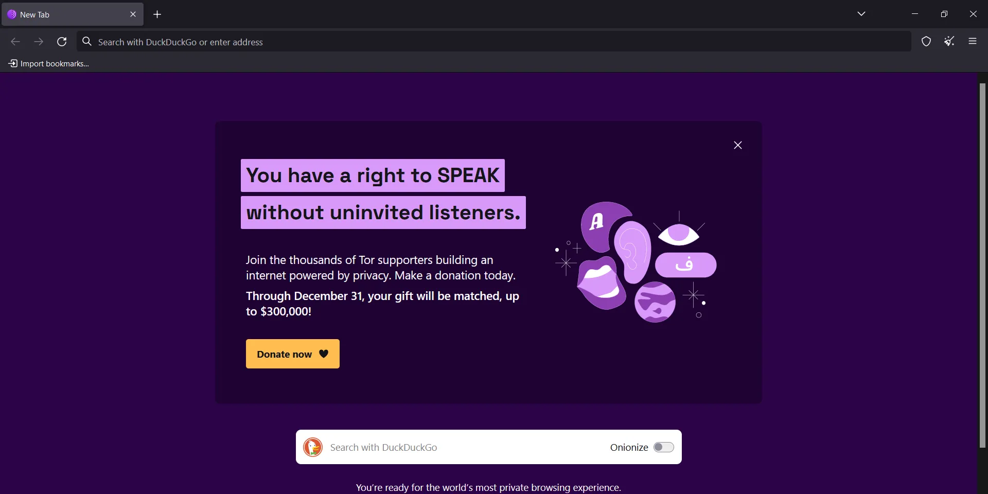 Tor Browser homepage
