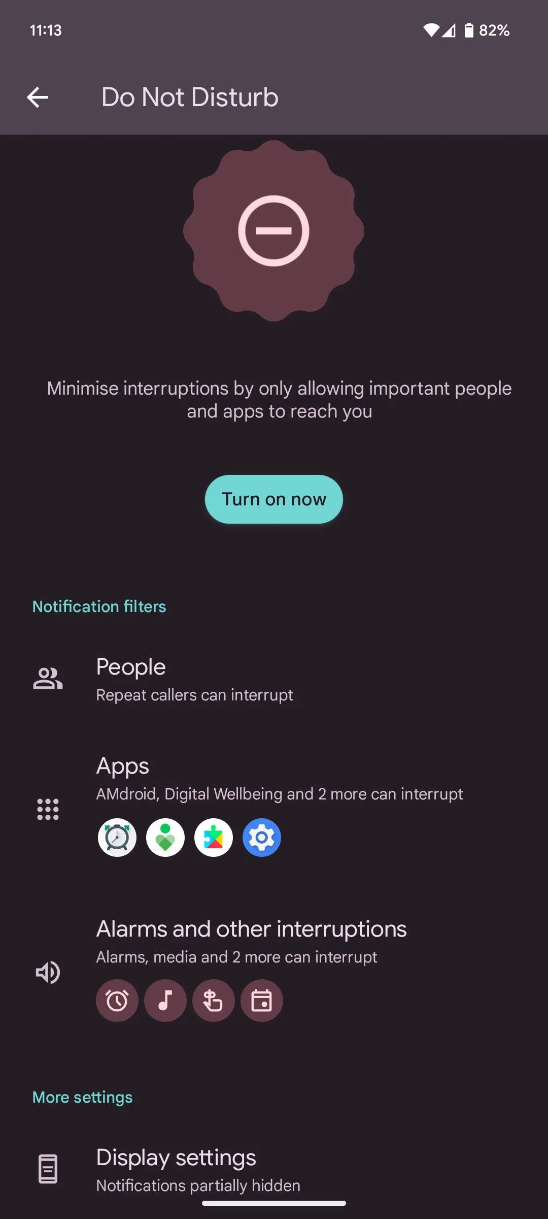 Trang cài đặt chi tiết của tính năng Chế độ Modes trên Google Pixel với các tùy chọn tùy chỉnh