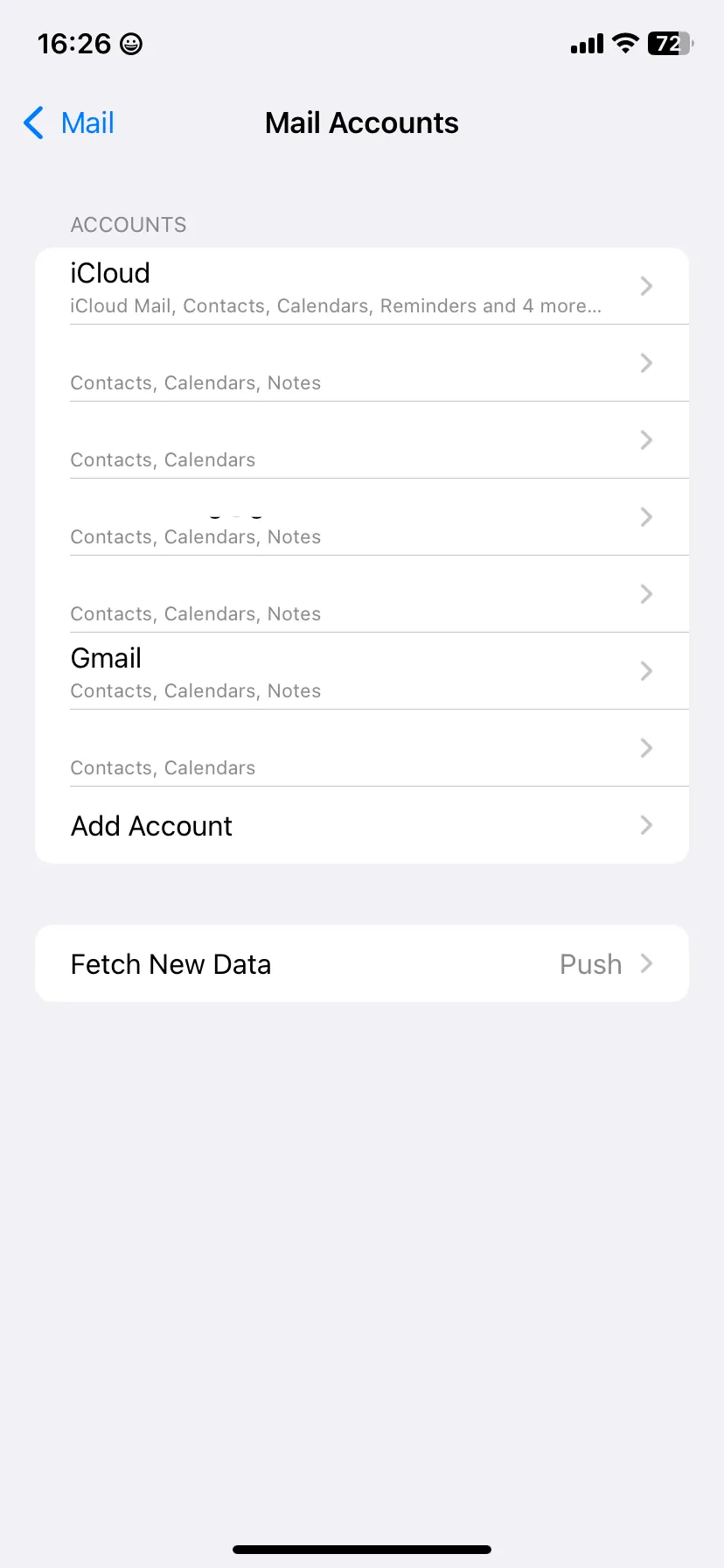 Trang cài đặt tài khoản Mail trên iOS