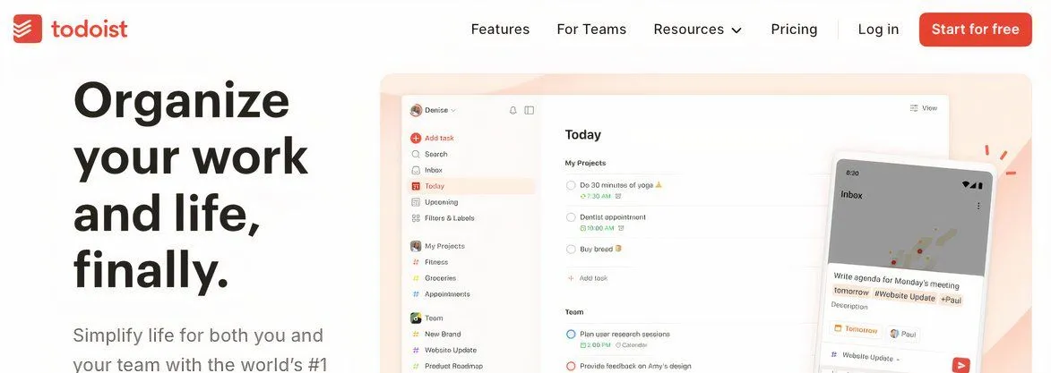 Trang chủ của Todoist, một nhà phát triển ứng dụng và tiện ích uy tín