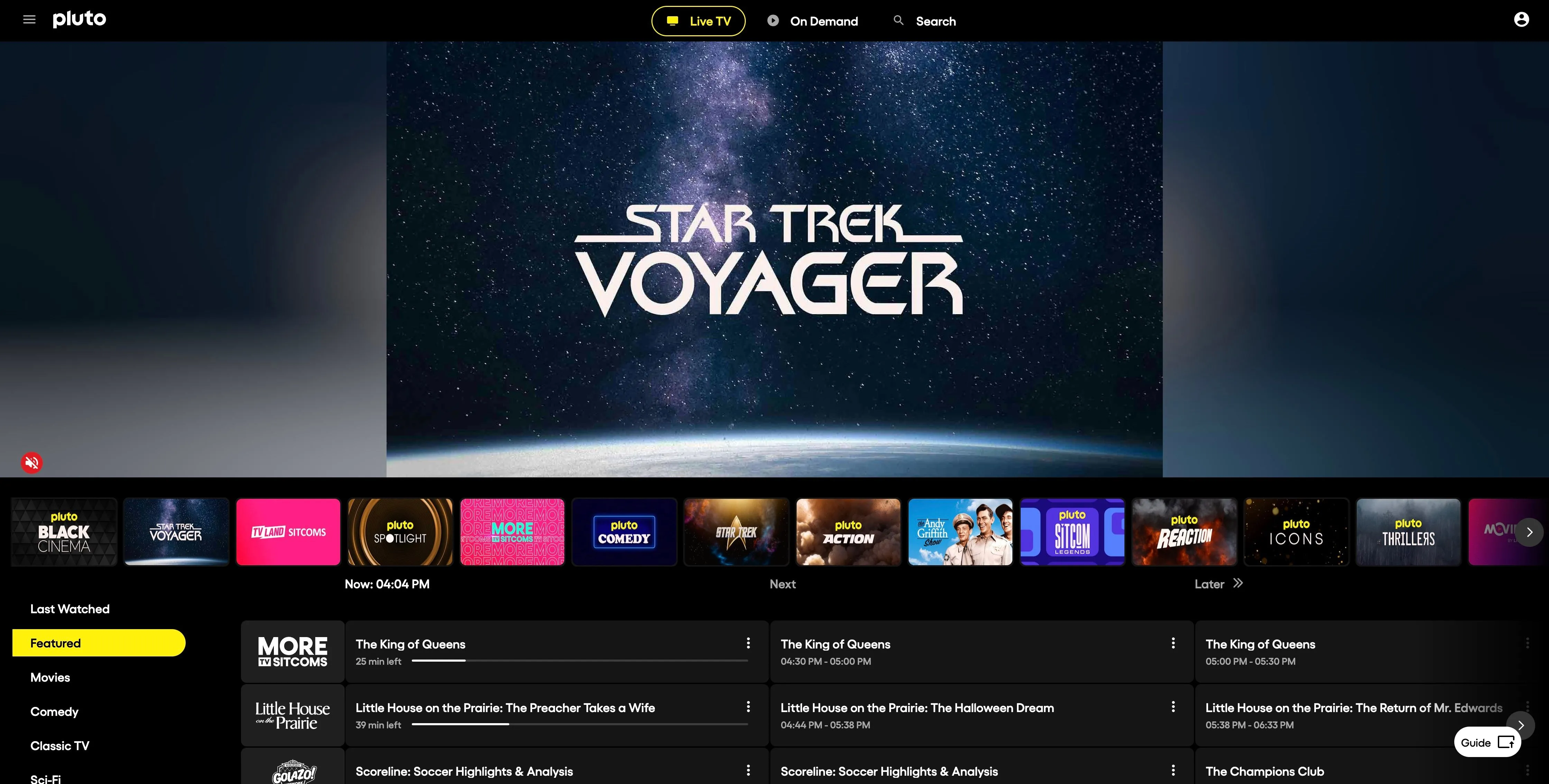 Trang chủ Pluto TV giới thiệu Star Trek và các kênh truyền hình trực tiếp miễn phí.