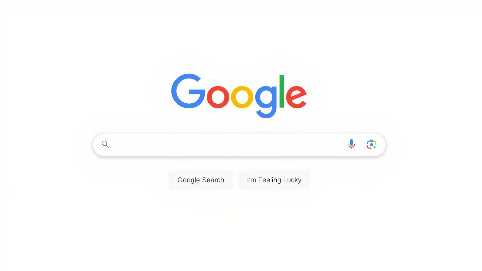 Trang chủ tìm kiếm Google với giao diện tối giản, chỉ có thanh tìm kiếm và nút bấm
