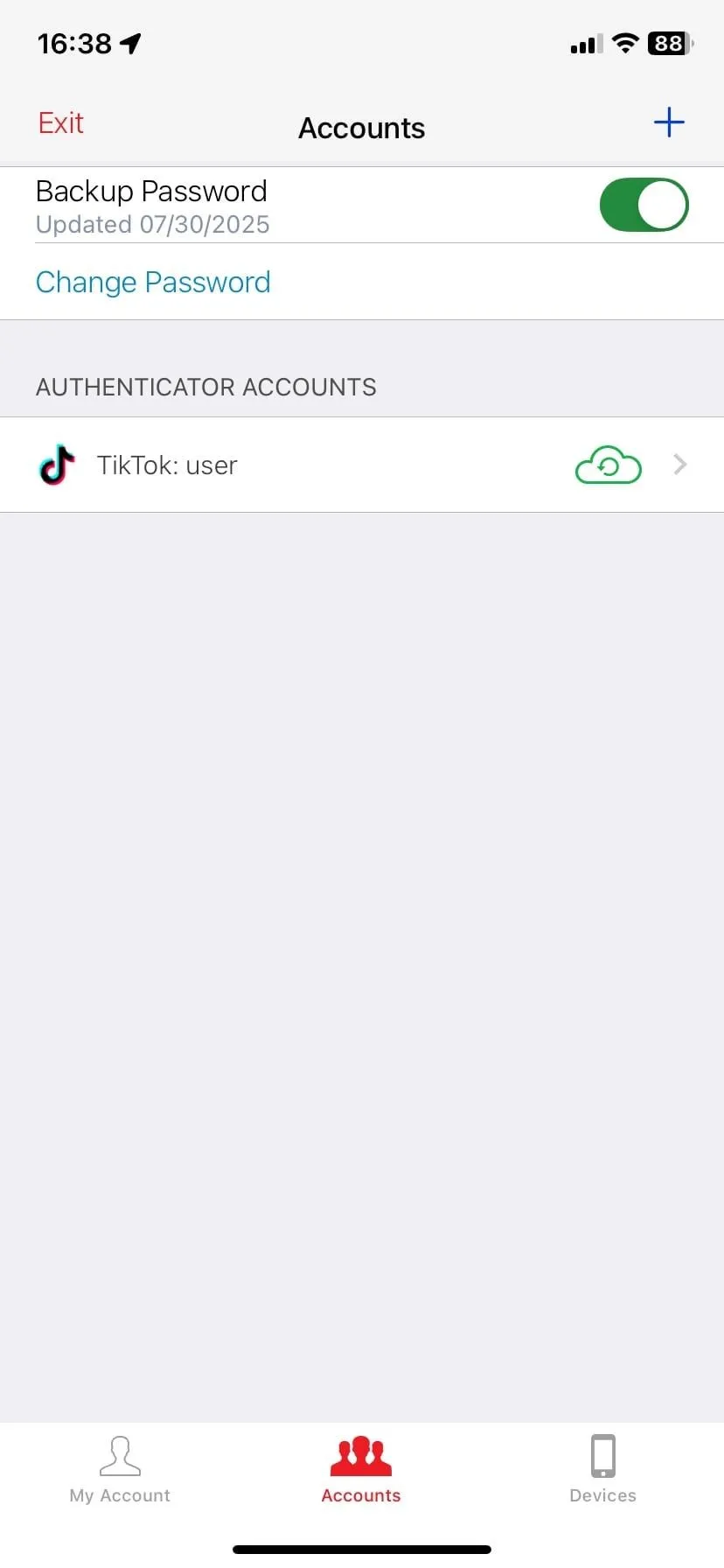 Trang tài khoản Authy