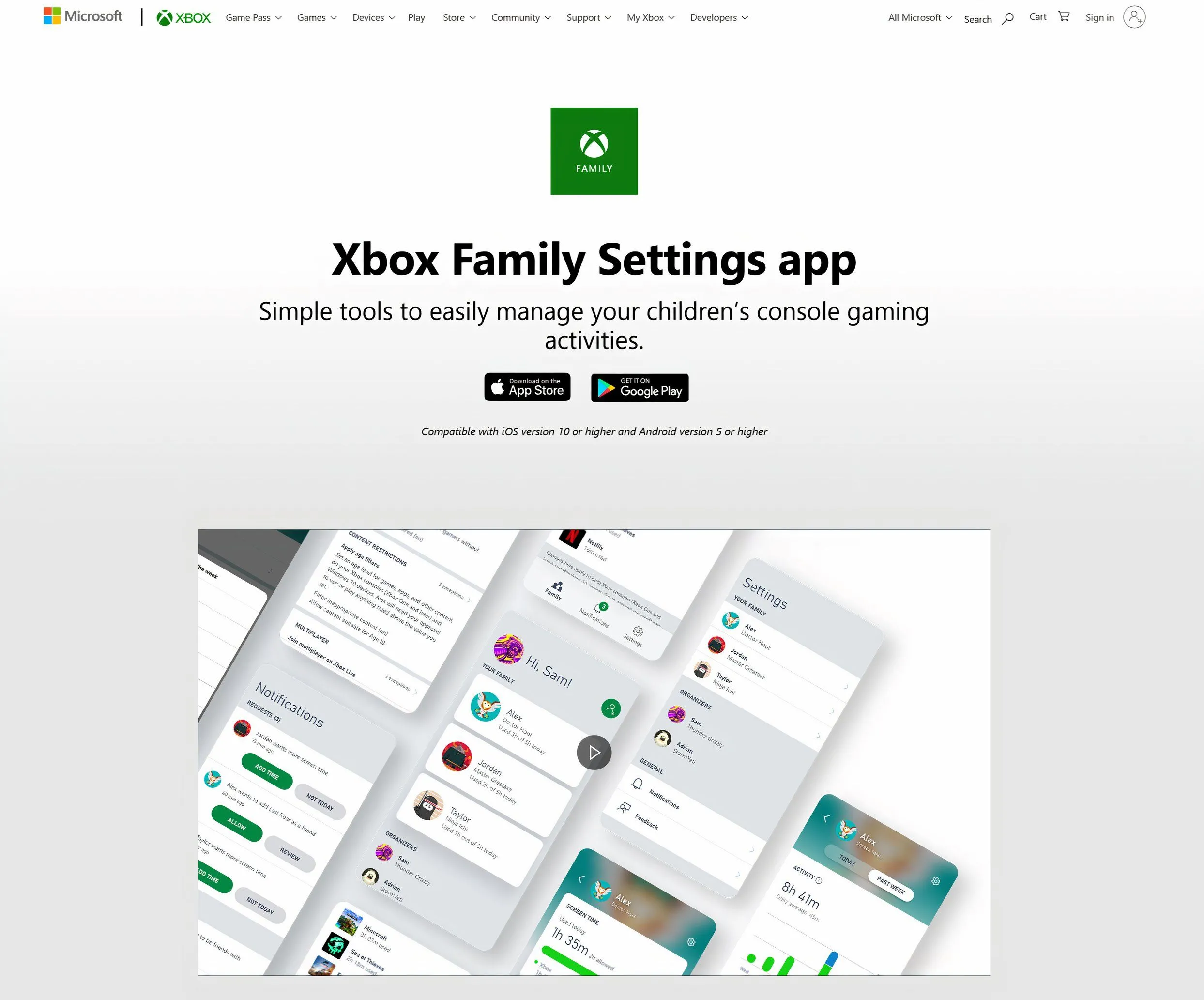 Trang thiết lập ứng dụng Xbox Family Settings hiển thị các tùy chọn cấu hình thời gian sử dụng