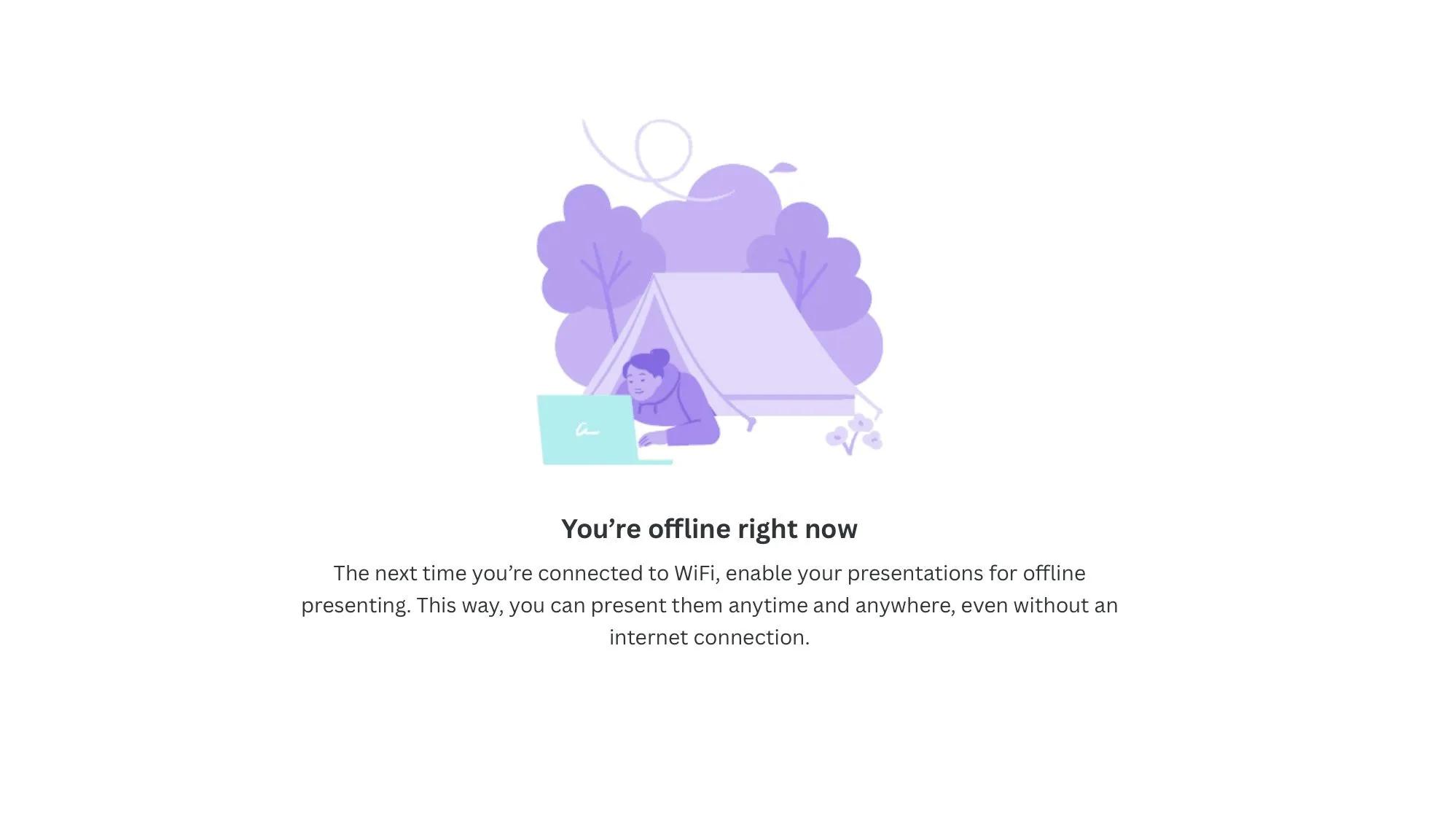 Trang thông báo ngoại tuyến của Canva, cho thấy sự phụ thuộc vào kết nối internet khi sử dụng nền tảng này
