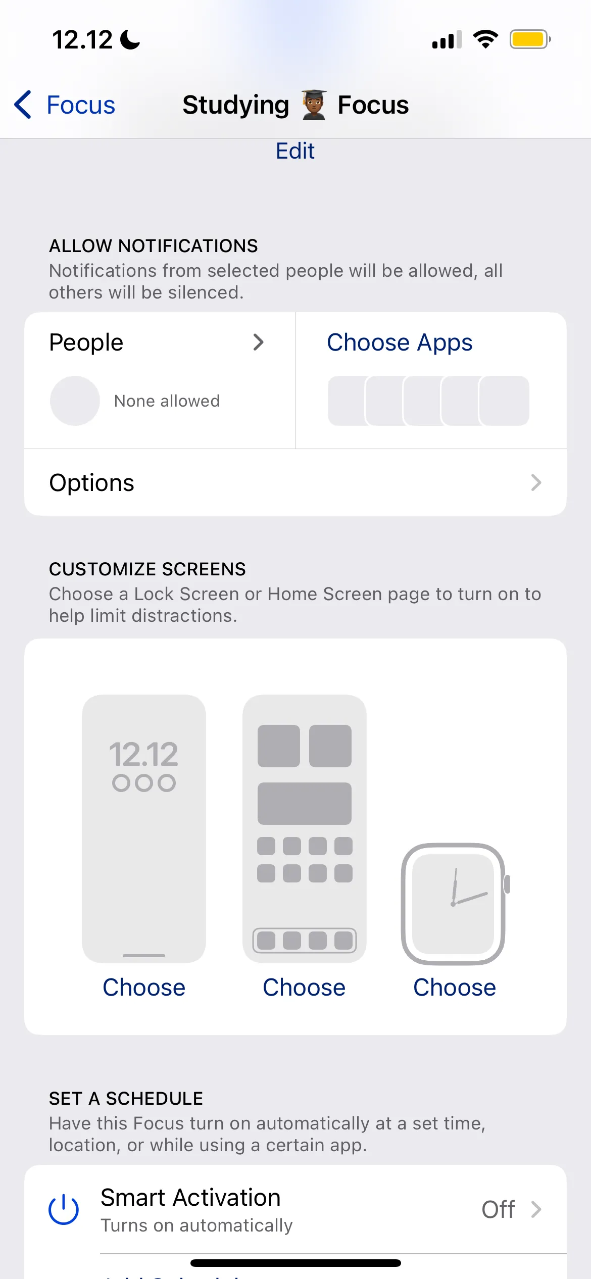 Trang tùy chỉnh chế độ tập trung (Focus Modes) trên điện thoại iOS
