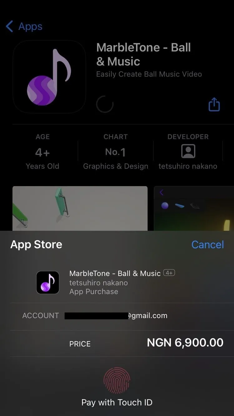 Trang xác nhận thanh toán App Store yêu cầu xác thực bằng Touch ID để tải ứng dụng