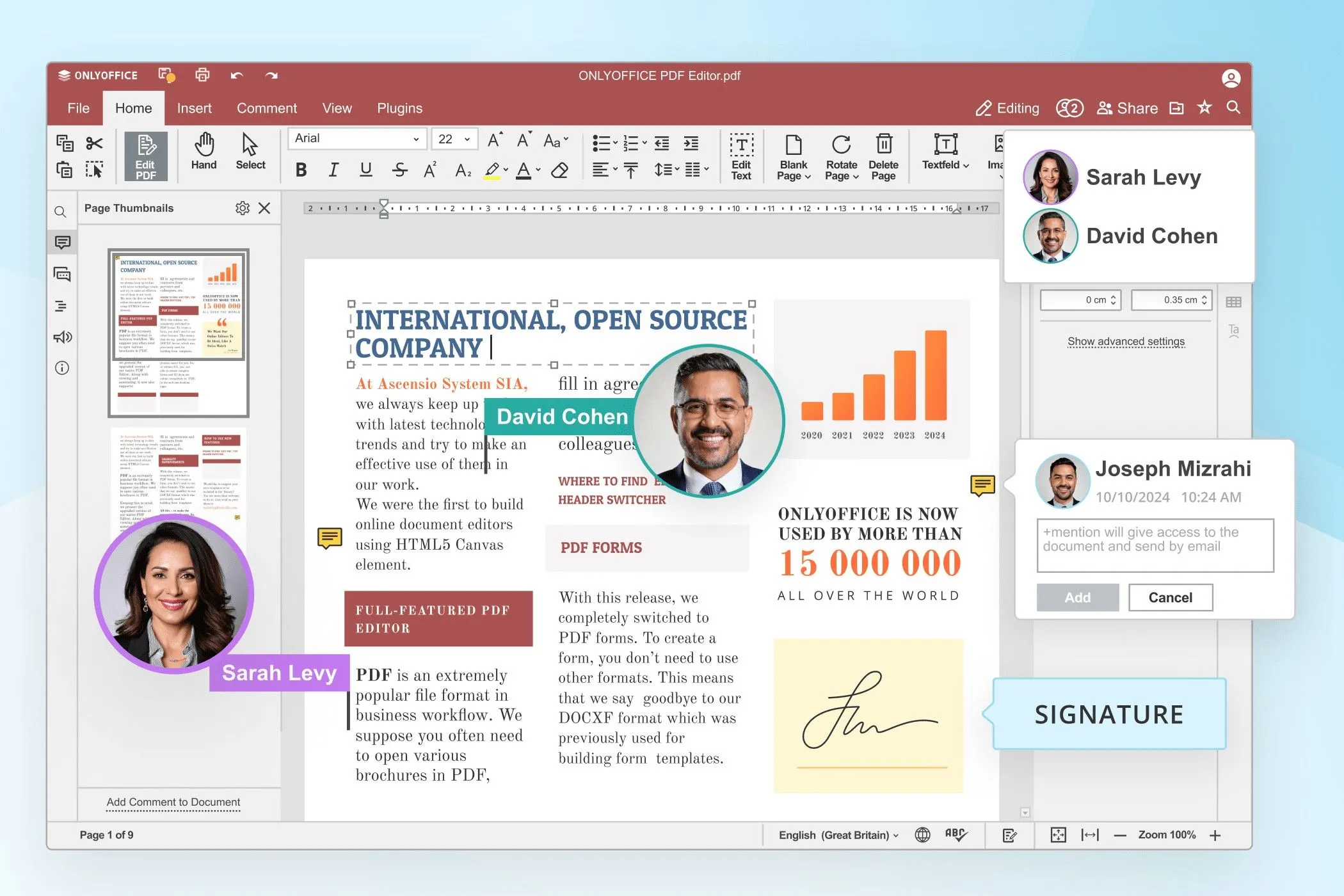 Trình chỉnh sửa PDF của OnlyOffice, minh họa giao diện tương tự Microsoft Office