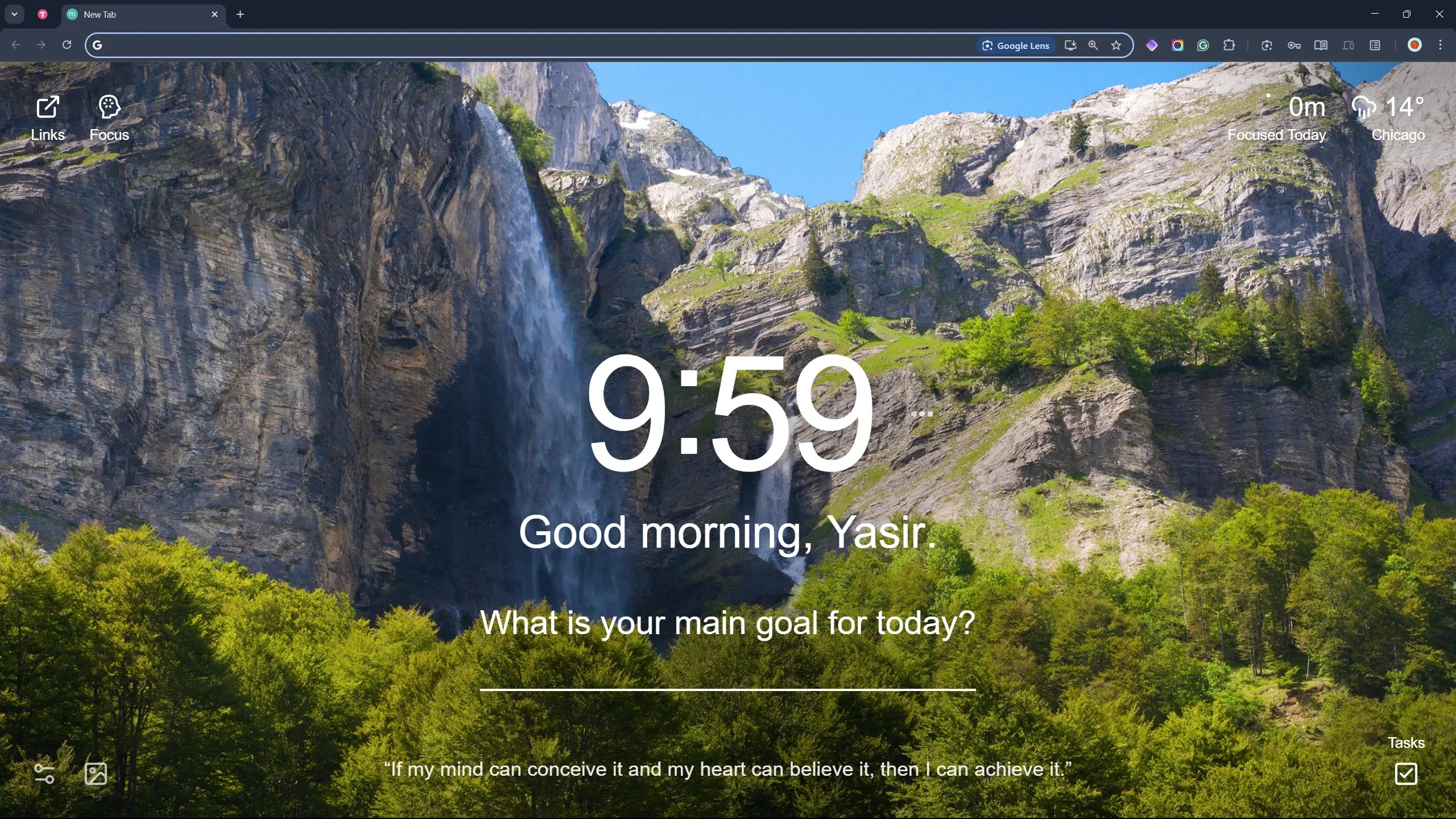 Trình duyệt Google Chrome tối giản với trang tab mới của Momentum