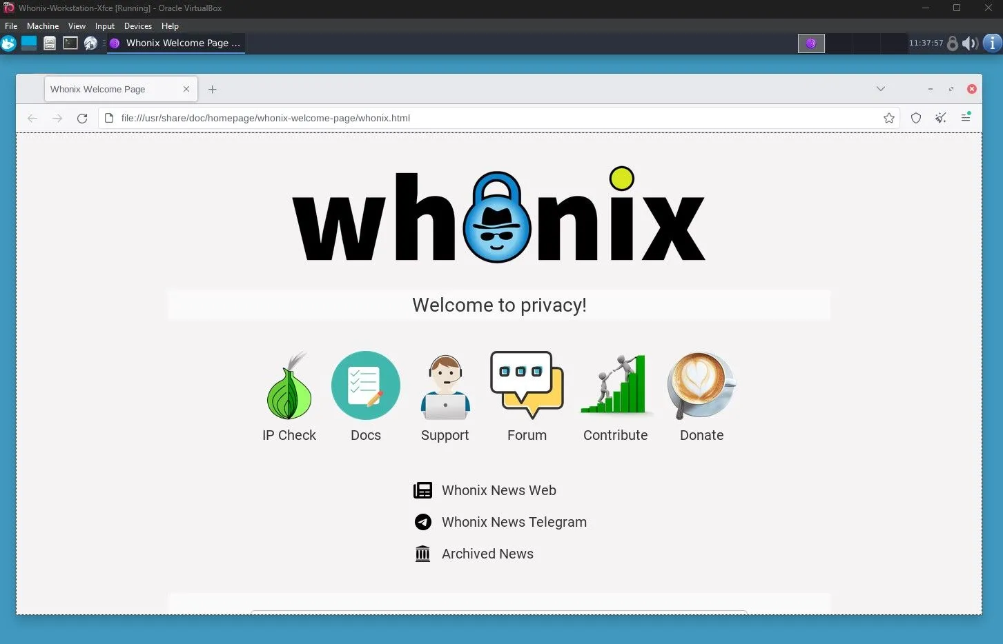 Trình duyệt web mặc định của Whonix tập trung vào quyền riêng tư