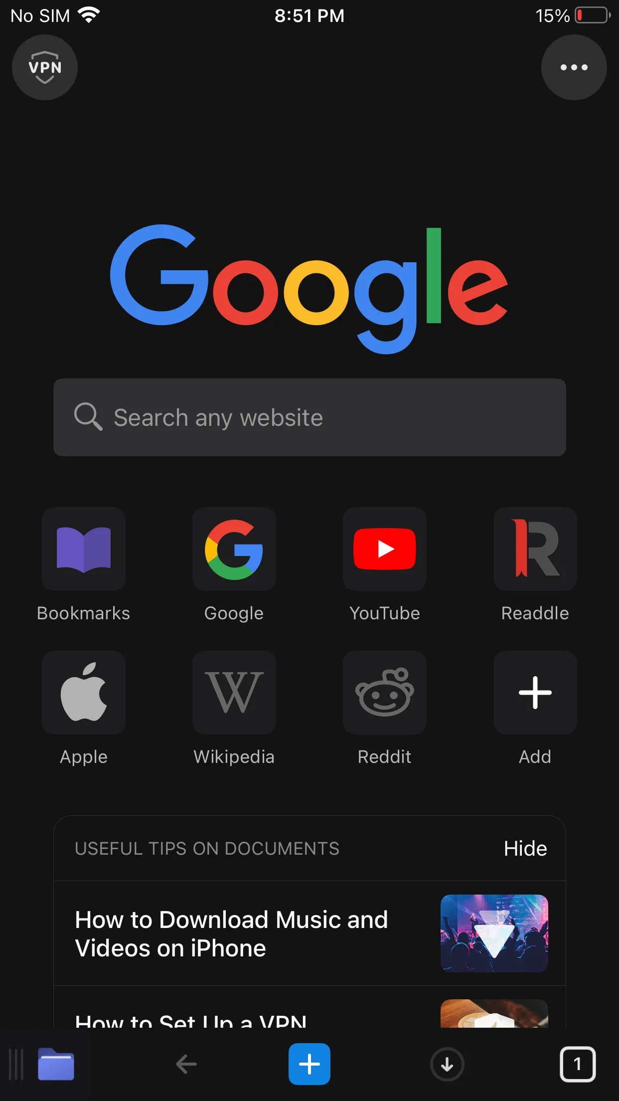 Trình duyệt web tích hợp trong ứng dụng Documents trên iPhone