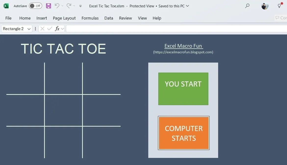 Trò chơi cờ caro (Tic-Tac-Toe) được mô phỏng và chơi trực tiếp trên bảng tính Microsoft Excel.