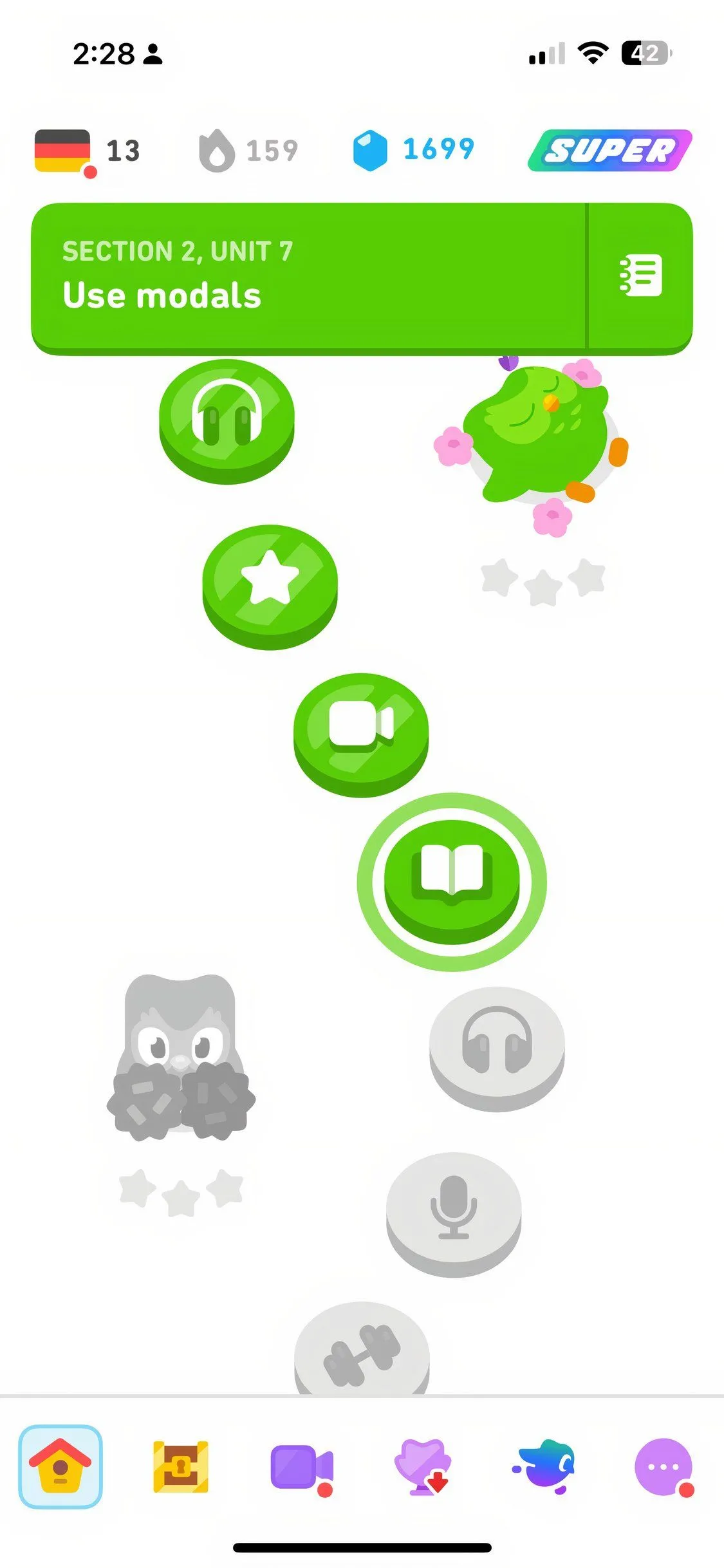 Trò chơi học ngôn ngữ trên ứng dụng Duolingo giúp người dùng luyện tập từ vựng và ngữ pháp hiệu quả