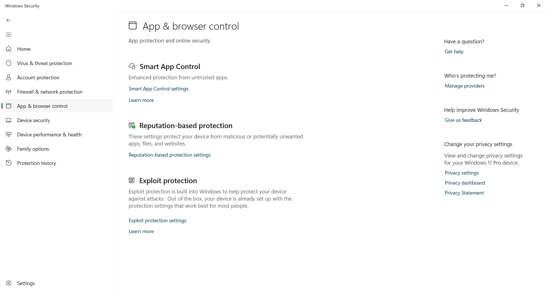 Truy cập cài đặt Exploit Protection trong Windows Security