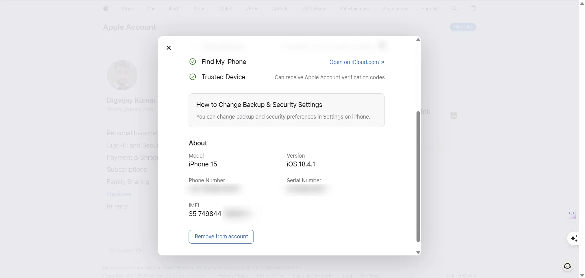 Truy xuất số IMEI của iPhone từ trang quản lý thiết bị trong tài khoản Apple ID