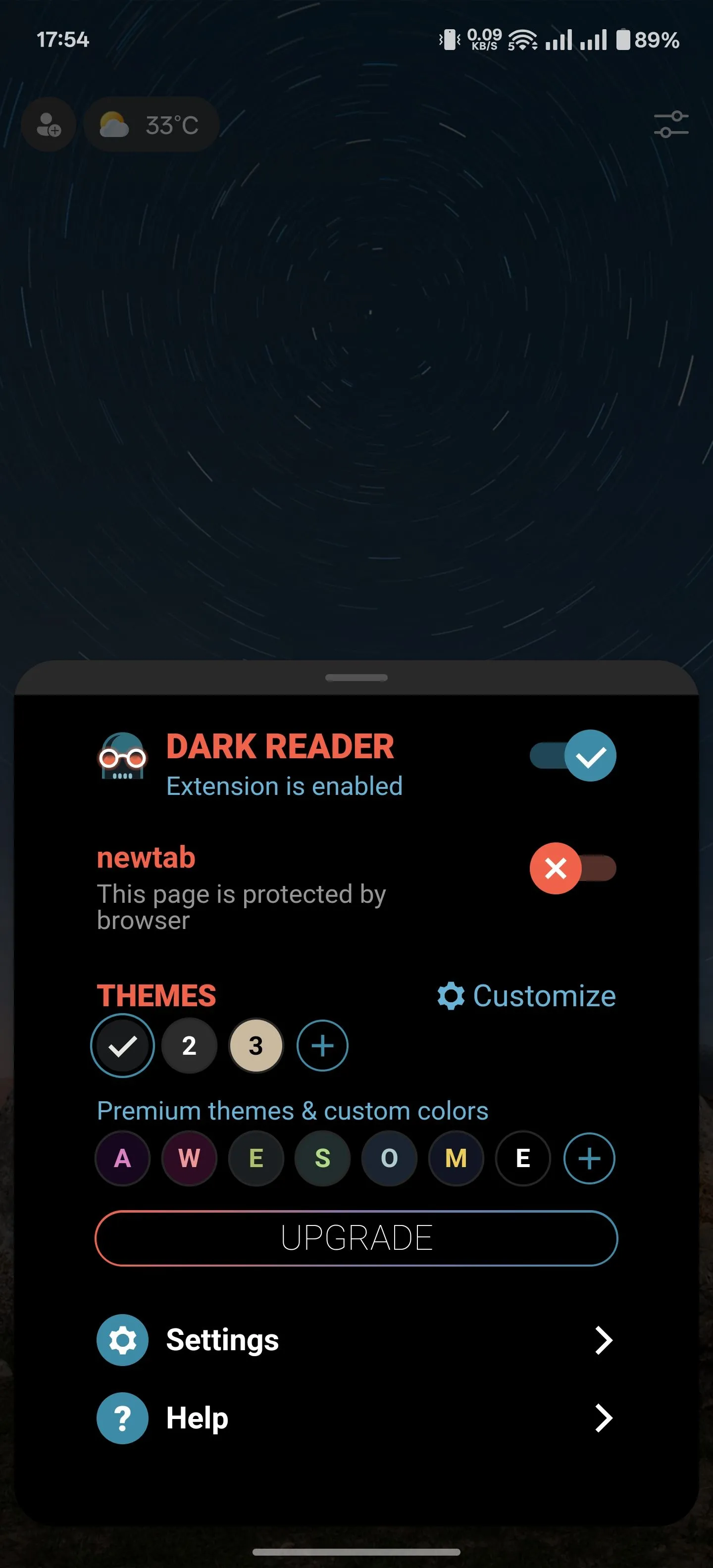 Tùy chỉnh cài đặt tiện ích mở rộng Dark Reader trên Microsoft Edge cho Android