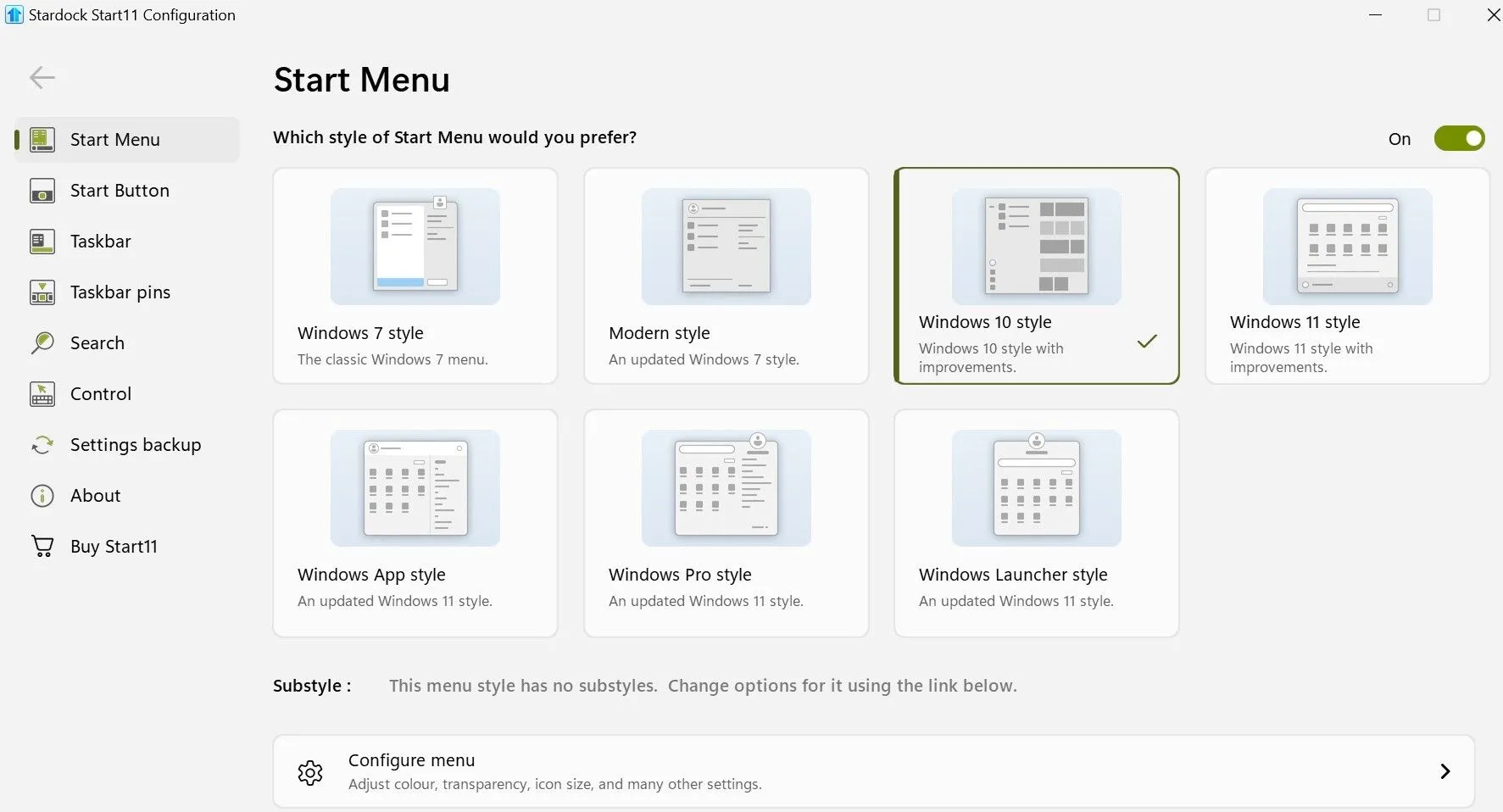Tùy chỉnh Menu Start Windows 11 với Start11, chọn kiểu Windows 10 để khôi phục giao diện quen thuộc