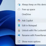 Tùy chọn Ask Copilot hiển thị trong menu ngữ cảnh chuột phải của File Explorer trên Windows