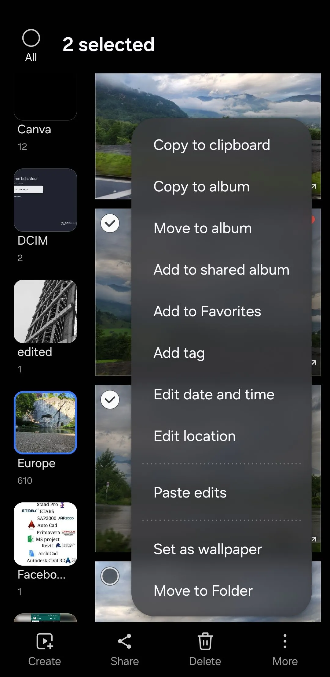 Tùy chọn dán chỉnh sửa (Paste edits) trong ứng dụng Samsung Gallery để áp dụng cho nhiều ảnh