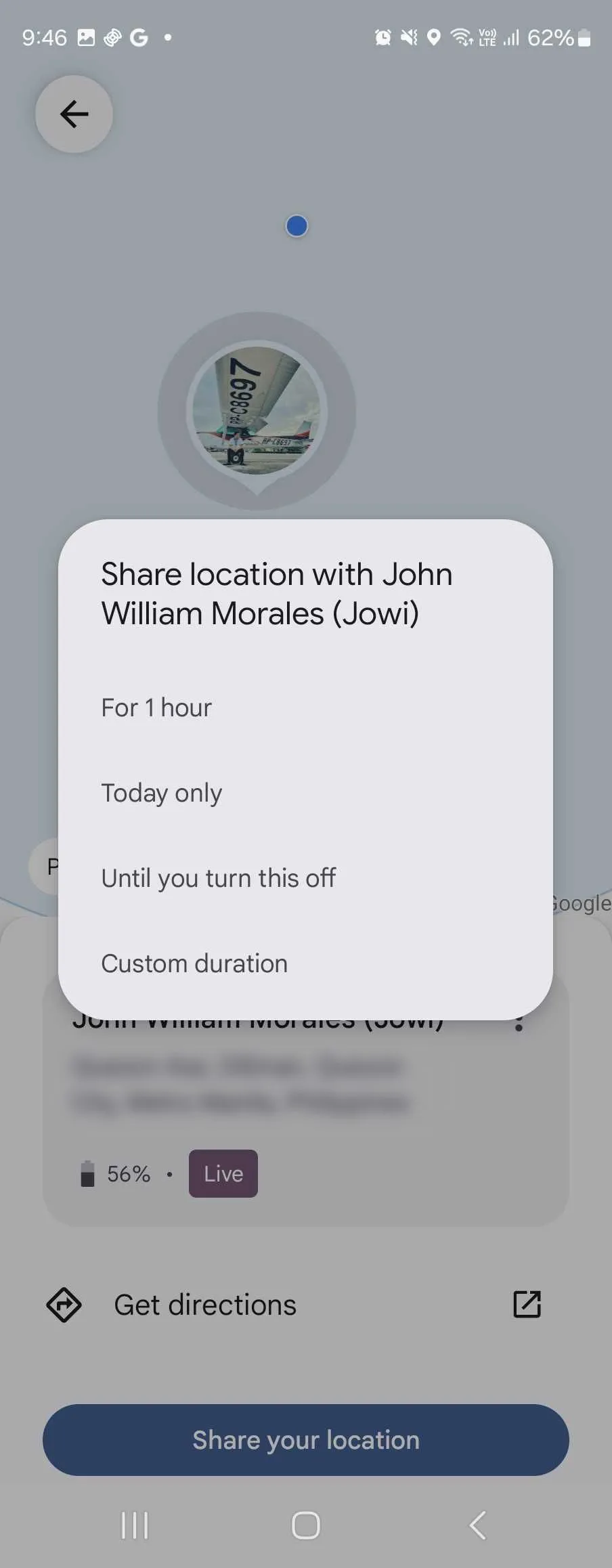 Tùy chọn dừng chia sẻ hoặc chia sẻ vị trí của bạn với một liên hệ cụ thể trong Find My Device