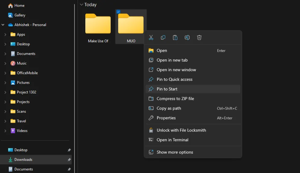 Tùy chọn ghim một thư mục bất kỳ vào Start Menu Windows 11 thông qua File Explorer