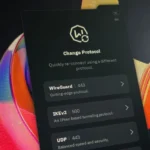 Tùy chọn giao thức WireGuard trong giao diện Windscribe trên màn hình BenQ, minh họa sự linh hoạt và bảo mật.